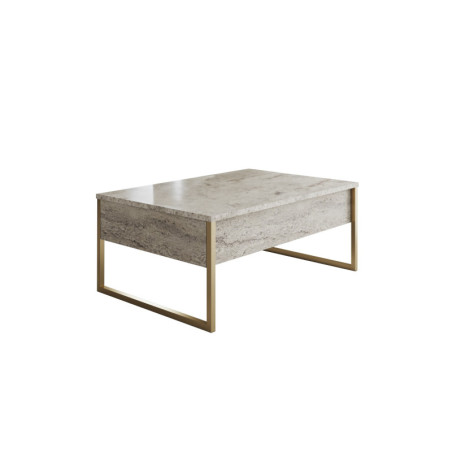 Table basse MDF effet travertin et métal doré - L90 x H60 x P40 cm - Design moderne