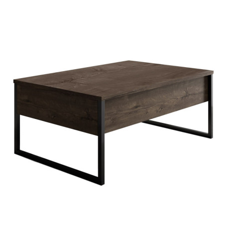 Table basse MDF décor noyer et métal noir - L90 x H60 x P40 cm - Design moderne