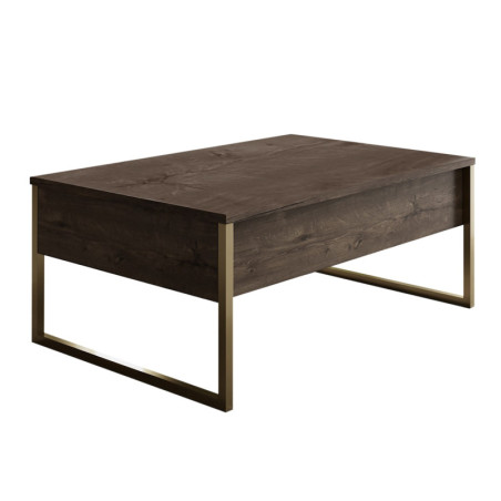 Table basse MDF décor noyer et métal doré - L90 x H60 x P40 cm - Design moderne
