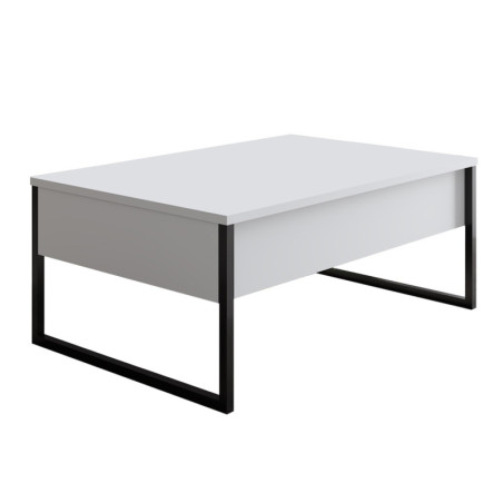Table basse MDF blanc et métal noir - L90 x H60 x P40 cm - Design moderne