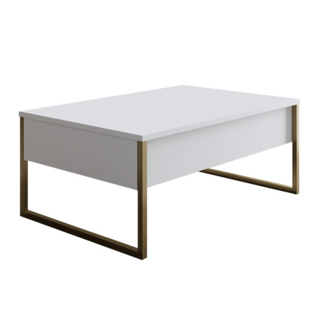 Table basse MDF blanc et métal doré - L90 x H60 x P40 cm - Design moderne