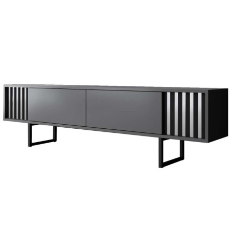 Meuble TV MDF anthracite et métal noir - L180 x H48 x P30 cm - Design moderne