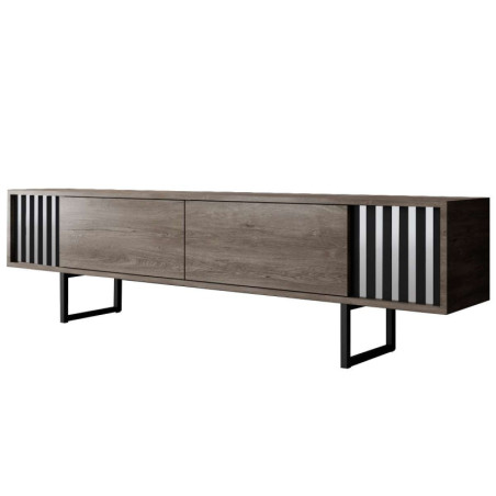 Meuble TV MDF décor noyer et métal noir - L180 x H48 x P30 cm - Design moderne