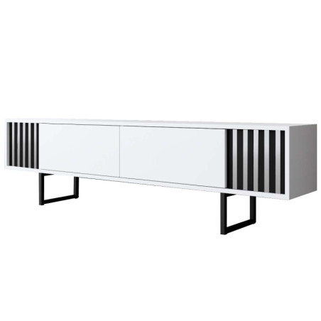 Meuble TV MDF blanc et métal noir - L180 x H48 x P30 cm - Design moderne
