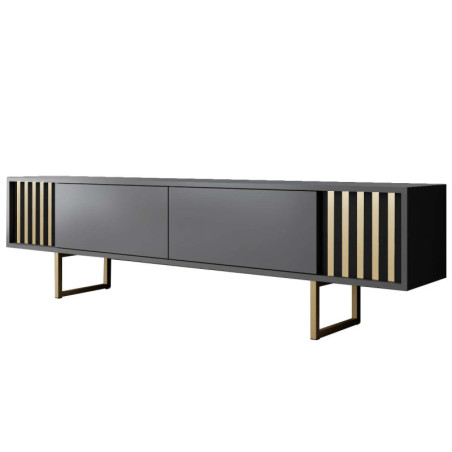 Meuble TV MDF anthracite et métal doré - L180 x H48 x P30 cm - Design moderne