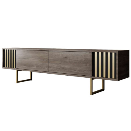 Meuble TV MDF décor noyer et métal doré - L180 x H48 x P30 cm - Design moderne