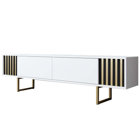 Meuble TV MDF blanc et métal doré - L180 x H48 x P30 cm - Design moderne