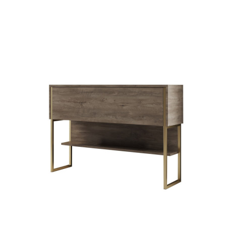 Commode MDF doré et décor noyer - L120 x H80 x P30 cm - Pieds en métal