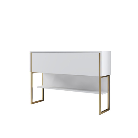 Commode MDF doré et blanc - L120 x H80 x P30 cm - Pieds en métal