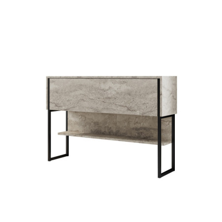 Commode MDF effet travertin et métal noir - L120 x H80 x P30 cm - Design moderne