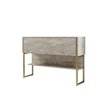 Commode MDF effet travertin et métal doré - L120 x H80 x P30 cm - Design moderne