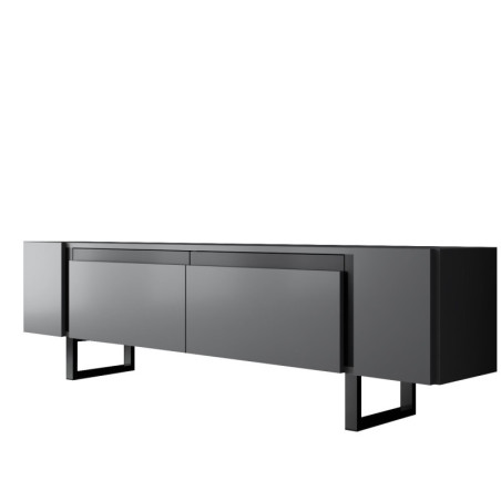 Meuble TV MDF anthracite et métal noir - L180 x H50 x P30 cm - Design moderne