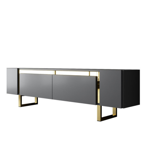 Meuble TV MDF anthracite et métal doré - L180 x H50 x P30 cm - Design moderne