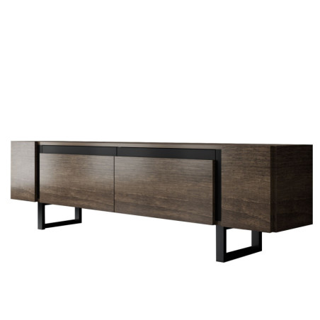 Meuble TV MDF décor noyer et métal noir - L180 x H50 x P30 cm - Design moderne