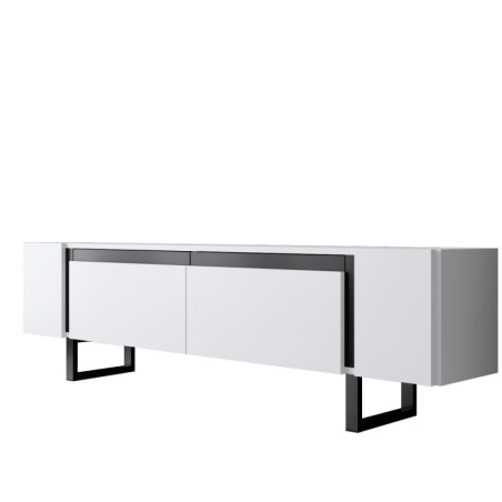 Meuble TV MDF blanc et métal noir - L180 x H50 x P30 cm - Design moderne