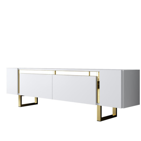 Meuble TV MDF blanc et métal doré - L180 x H50 x P30 cm - Design moderne