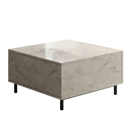 Table basse Bois MDF mélaminé effet travertin - L75 x H40 x P75 cm - Pieds métal - Moderne