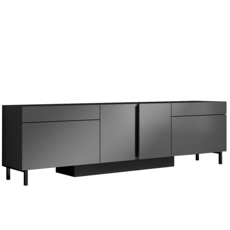 Meuble TV Bois MDF mélaminé anthracite - L180 x H50 x P32 cm - LED RGB - Pieds métal