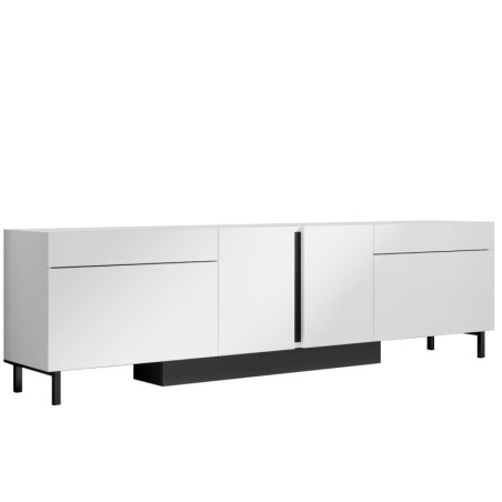 Meuble TV Bois MDF mélaminé blanc - L180 x H50 x P32 cm - LED RGB - Pieds métal
