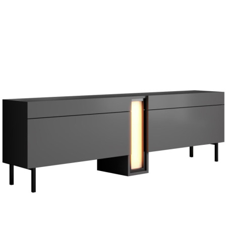 Meuble TV Bois MDF mélaminé anthracite - L180 x H55 x P32 cm - LED RGB - Pieds métal