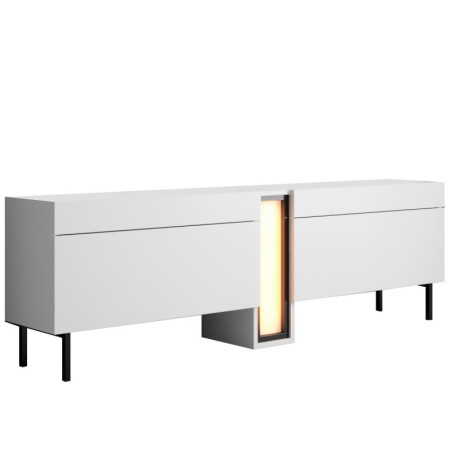 Meuble TV Bois MDF mélaminé blanc - L180 x H55 x P32 cm - LED RGB - Pieds métal