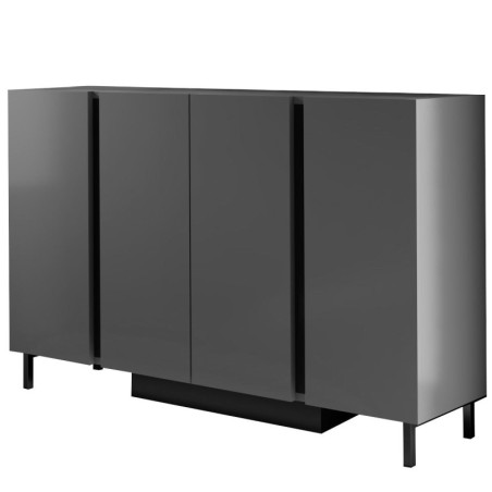 Console Meuble d'entrée Bois MDF mélaminé anthracite - L127 x H80 x P32 cm - LED RGB - Pieds métal