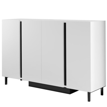 Console Meuble d'entrée Bois MDF mélaminé blanc - L127 x H80 x P32 cm - LED RGB - Pieds métal
