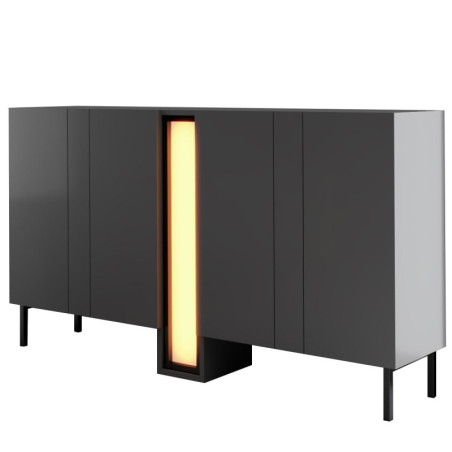Console Meuble d'entrée Bois MDF mélaminé anthracite - L155 x H85 x P32 cm - LED RGB - Pieds métal