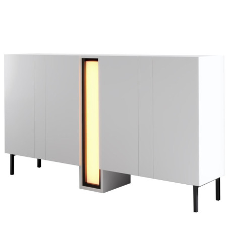 Console Meuble d'entrée Bois MDF mélaminé blanc - L155 x H85 x P32 cm - LED RGB - Pieds métal
