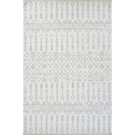Tapis crème et gris - 100 x 200 cm - Poils 8 mm - Semelle tissée
