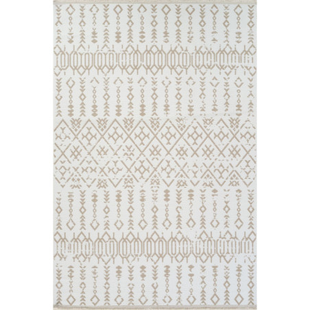 Tapis 100 % polyester crème et beige - 190 x 280 cm - Poils 8 mm - Semelle tissée - Toucher doux