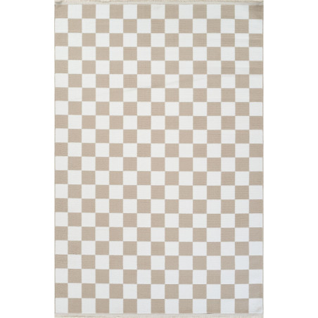Tapis 100 % polyester crème et beige - 190 x 280 cm - Poils 8 mm - Semelle tissée - Toucher doux