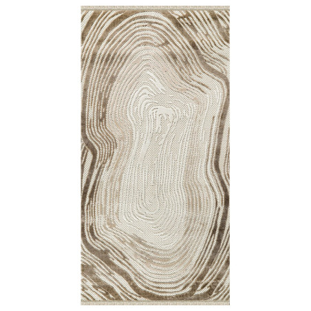 Tapis en polypropylène et polyester crème - 100 x 300 cm - Poils 7 mm - Semelle tissée