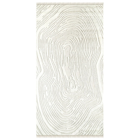 Tapis en polypropylène et polyester crème - 100 x 300 cm - Poils 7 mm - Semelle tissée