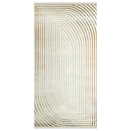 Tapis en polypropylène et polyester crème - 100 x 300 cm - Poils 7 mm - Semelle tissée