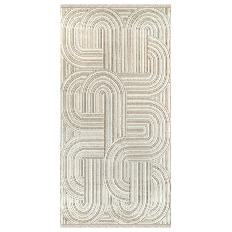 Tapis en polypropylène et polyester crème - 100 x 300 cm - Poils 7 mm - Semelle tissée