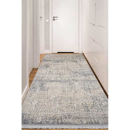 Tapis de couloir 100 % polyester gris - 80 x 200 cm - Poils 9 mm - Dos coton et jute