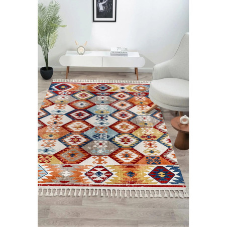 Tapis tissé en polyester multicolore 80 x 150 cm, poils 2 mm, 415 000 points/m²