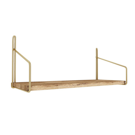 Étagère murale en bois massif et métal or et marron 45 x 16 x 16 cm, charge maximale 3 kg