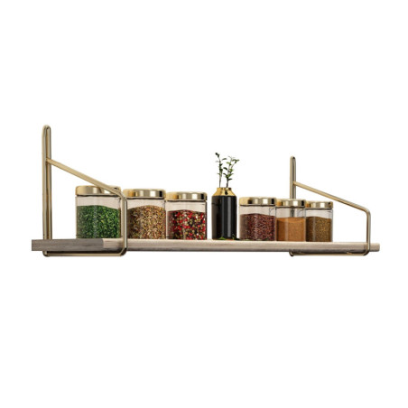 Étagère murale en bois massif et métal or et marron 60 x 15 x 15 cm, charge maximale 5 kg