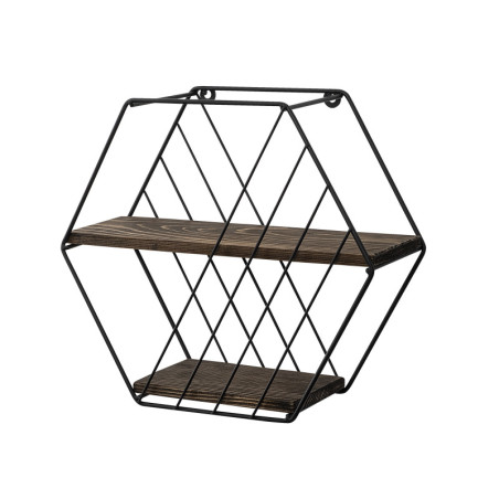 Étagère murale en bois dépicéa et métal noir et noyer foncé 44 x 40 x 15 cm, style industriel