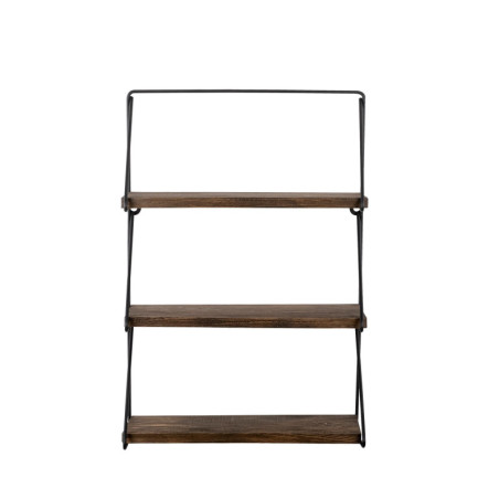Étagère murale 3 niveaux en bois dépicéa et métal noir et noyer 40 x 14 cm, style industriel