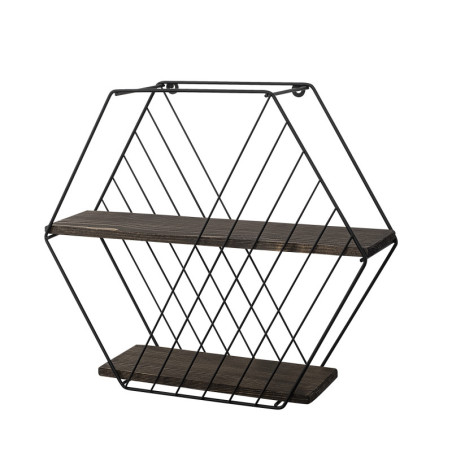 Étagère murale en bois dépicéa et métal noir et noyer foncé 60 x 52 x 15 cm, style industriel