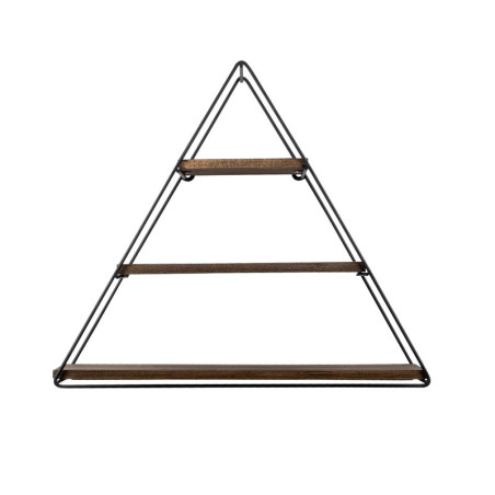 Étagère murale 3 niveaux en bois dépicéa et métal noir et noyer, style moderne