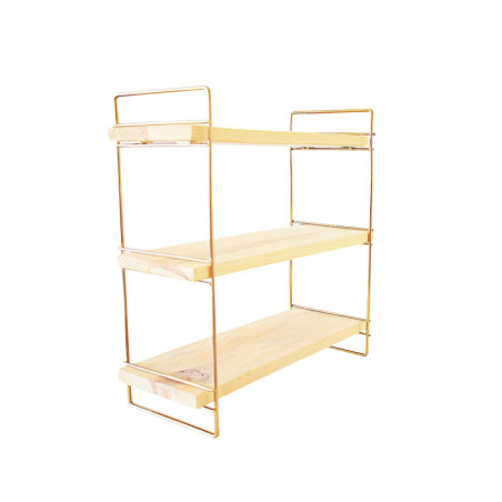 Étagère murale 3 niveaux en bois massif et métal or et marron 40 x 16 x 40 cm, charge totale 6 kg