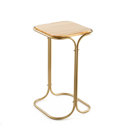 Table basse d'appoint en bois et métal doré et naturel 30 x 52 x 30 cm