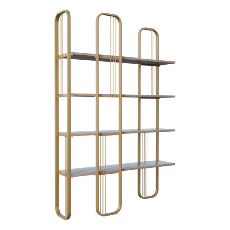 Bibliothèque en panneau mélaminé et métal jaune 124 x 182 x 26 cm, charge totale 80 kg