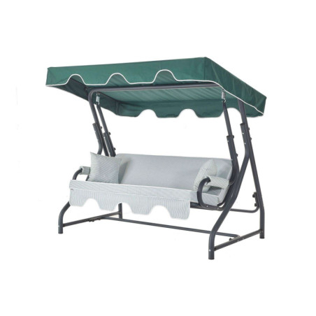 Balancelle de jardin 3 places en métal et polyester vert, blanc et anthracite 200 x 170 x 110 cm