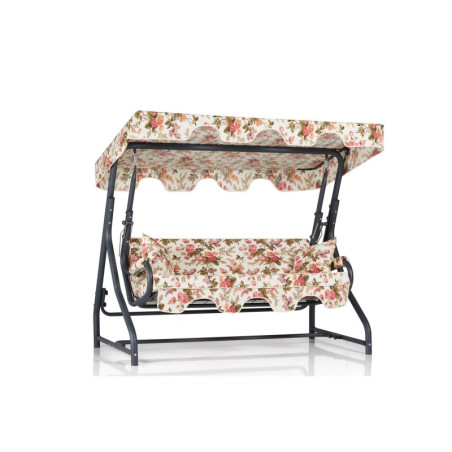 Balancelle de jardin 3 places en métal et polyester multicolore 200 x 165 x 110 cm, coussin amovible