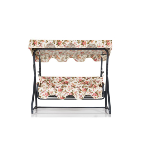 Balancelle de jardin 3 places en métal et polyester multicolore 200 x 165 x 110 cm, coussin amovible